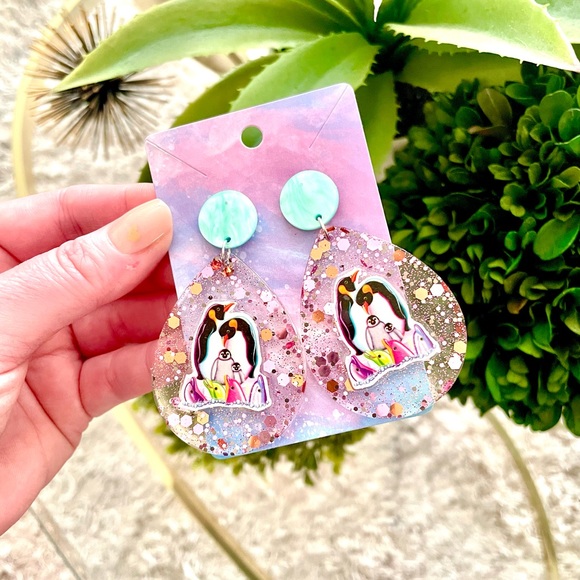 Lisa Frank Penguin and Dolphin Acrylic Earrings - Picture 3 of 5